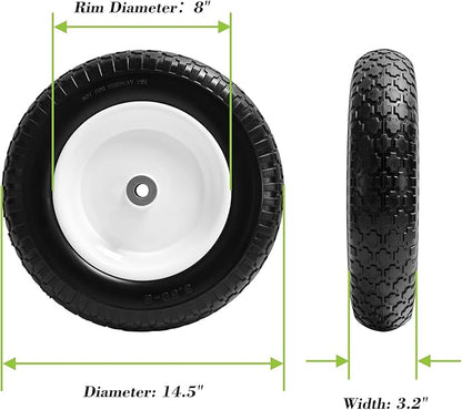 Parts Camp Wheelbarrow Tires,3.50-8" Flat-free Solid Tire and Wheel,Universal Fit 14.5" Wheelbarrow Tire For Garden Carts/Wheelbarrows/Trolley Dolly With 5/8" Axle Bore Hole,3" Centered Hub(2 Pack)