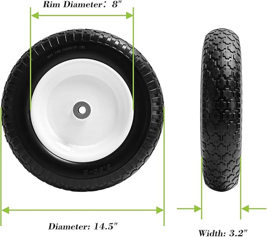 Parts Camp Wheelbarrow Tires,3.50-8" Flat-free Solid Tire and Wheel,Universal Fit 14.5" Wheelbarrow Tire For Garden Carts/Wheelbarrows/Trolley Dolly With 5/8" Axle Bore Hole,3" Centered Hub(2 Pack)