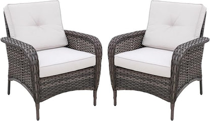 COOS BAY Vintage Courtyard Patio Chairs, Wicker Armchairs, Rattan Patio Dining Set of 2, Outdoor Seating for Deck or Balcony, Gray/Beige