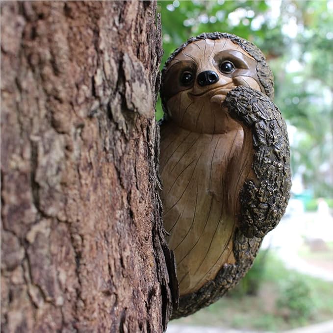 Sloth Tree Hugger, Outdoor Decorations, Resin Garden Sculpture Ornament, Tree Peeker Statue, Halloween Gardening Gifts for Housewarming, Handmade with Details, Durable & Waterproof