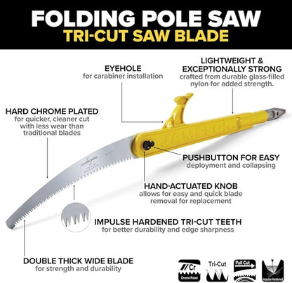 Jameson Folding Pole Saw with 13 inch Barracuda Hard Chrome Plated Tri-Cut Saw Blade