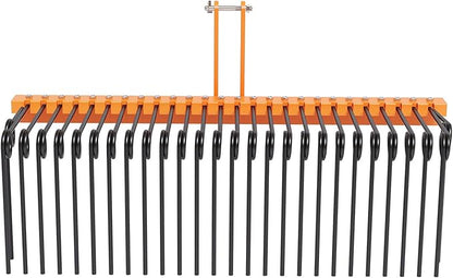 72" Durable Powder Coated, Steel Pine Grass Rake, Steel Spring Landscape Rake, Cat 0 Cat 1 Attaches to Tractor, 3-Point Hitch, Black + Orange