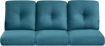 Pop 22x25/22x24 Outdoor Cushions for Patio Couch Chairs Set of 3 - High Back Comfy Outside Seat Cushions for Wicker Rocker Glider Loveseat 3-Seater Sectional Sofa - Peacock Blue/Button