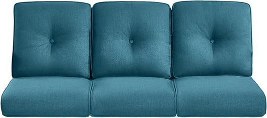 Pop 22x25/22x24 Outdoor Cushions for Patio Couch Chairs Set of 3 - High Back Comfy Outside Seat Cushions for Wicker Rocker Glider Loveseat 3-Seater Sectional Sofa - Peacock Blue/Button