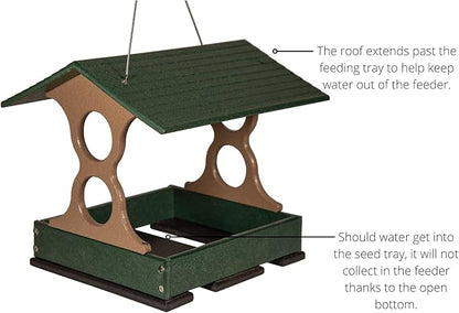JCS Wildlife Medium Poly Fly-Thru Bird Feeder w/Removable Seed Tray - Holds 4 Cups of Bird Seed to Attract Cardinals, Chickadees, and More Backyard Birds (Green)
