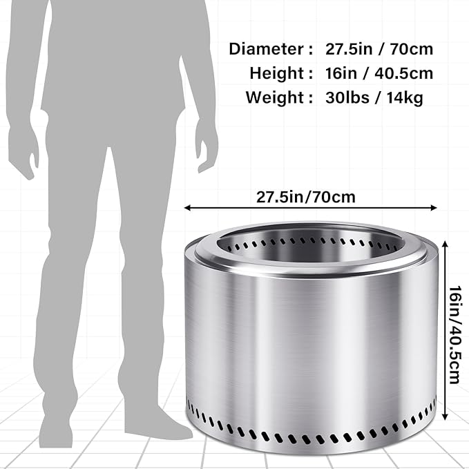 HGD 28 Inch Smokeless Firepit, Stainless Steel Fire Pit, Wood Burning Firepit for Patio Garden Picnic