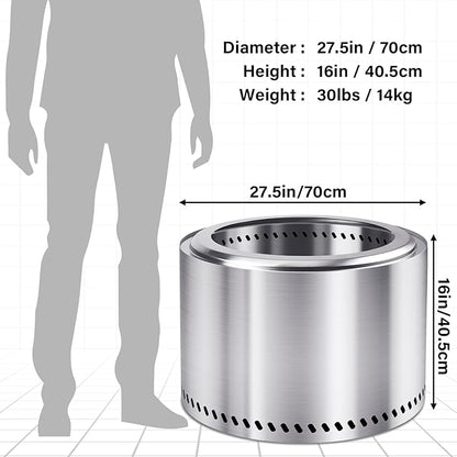 HGD 28 Inch Smokeless Firepit, Stainless Steel Fire Pit, Wood Burning Firepit for Patio Garden Picnic