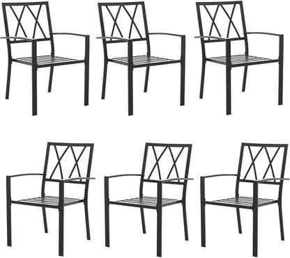 Outdoor Dining Chairs Set of 6, Aluminum Frame Stackable Patio Dining Chairs with Armrest, Wrought Iron Patio Bistro Chairs for Lawn, Backyard, Garden, Porch