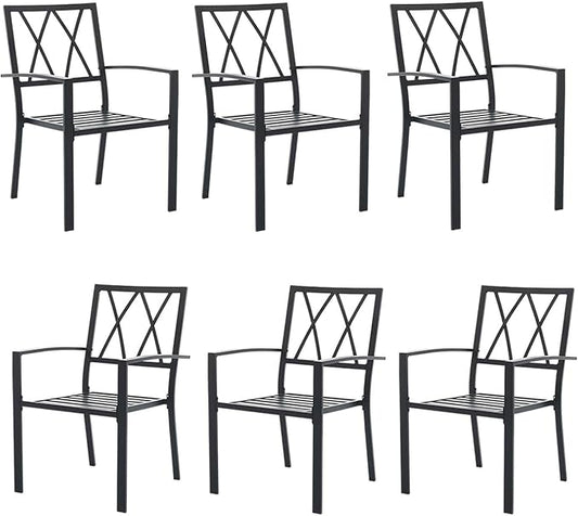 Outdoor Dining Chairs Set of 6, Aluminum Frame Stackable Patio Dining Chairs with Armrest, Wrought Iron Patio Bistro Chairs for Lawn, Backyard, Garden, Porch