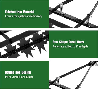 35-Inch Spike Tow Behind Aerator for Lawn Tractor, Pull Behind Aerator for Riding Mower with Steel Tines, Tractor Aerator for Farm