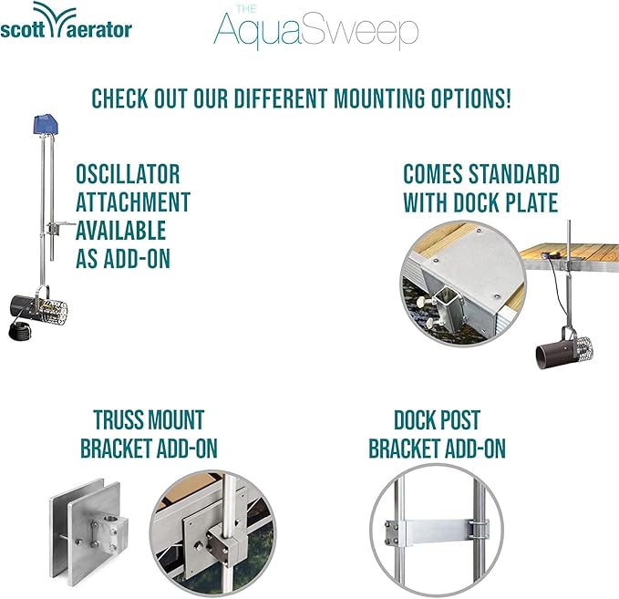 Scott Aerator 1 Horse Power, 115V Muck Blaster -100ft Cord | 1HP Aquasweep w/Dock Mount | Water Circulator | Water Agitator | Water Mover | Muck Blower