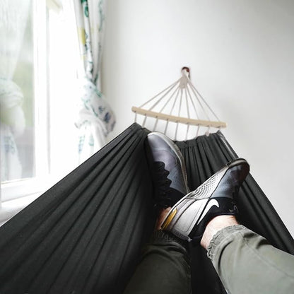 Anyoo Garden Cotton Hammock Comfortable Fabric Hammock with Spreader Bar Sturdy Hammocks Up to 450lbs Portable Lightweight Hammocks with Travel Bag for Camping Outdoor/Indoor Patio Backyard