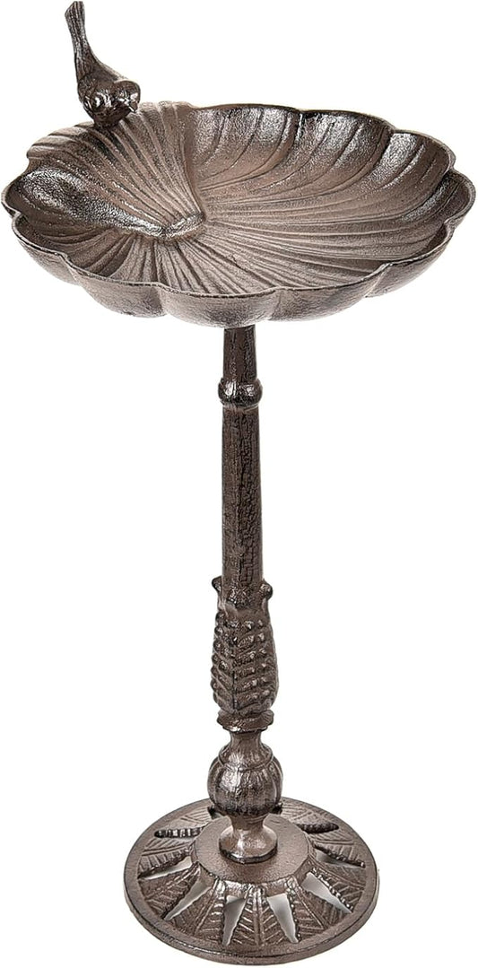 Sungmor Cast Iron Bird Bath for Outside, 21 Inch Height Garden Standing Feeder, Antique Style & Shell-Shape Bird Bath Bowl, Decorative Pedestal Birdbath, Outdoor Yard Deck Patio Ornament
