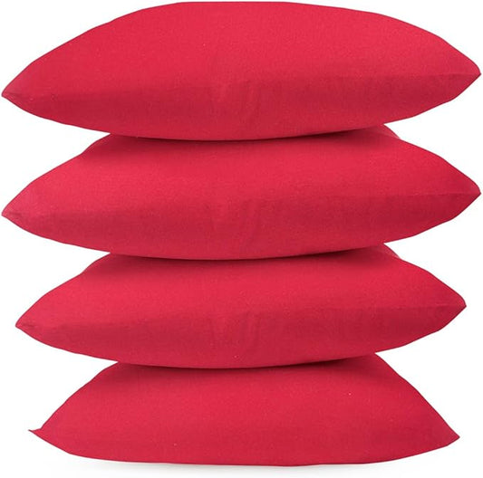 Covers & All Premium Square Throw Pillow Inserts with Covers Set of 4, 12 x 12 Inches Red, Decorative Cushions for Couch Sofa Home Decor Office Travel UV Resistant Waterproof Soft Cushions Pillows