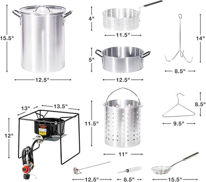Barton Propane 30 Qt. Turkey Deep Fryer & 10 Qt. Fish Fryer Boiler Steamer Set, 37,000 BTU Burner, Ideal for Outdoor Cooking, Complete Set
