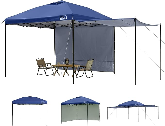 KAMPKEEPER 10x10 Easy Pop Up Canopy Tent with Sidewalls, Instant Outdoor Shade Shelter with Removable 10FT Sun Walls, Quick Setup Waterproof and UV-Resistant for Patio (Navy Blue, 2 sidewall)