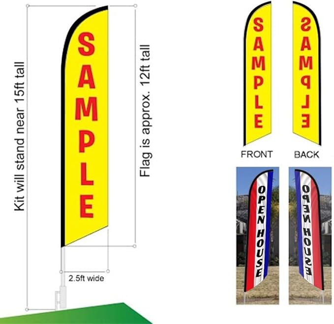 FFN - Open House Feather Banner Flag Includes 15 FT Poles Kits, Ground Stakes, and Travel Bags, for Real Estate Agents Outdoor Sign (Pack 1)