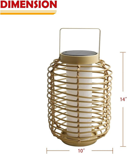 Solar Yard Outdoor Austin Solar Powered Floor Lamp Set of 4, 14-inch Wicker Woven LED Lamp, Water-Resistant Garden Light, Boho Style, Decor for Balcony, Porch, Yard, Pathway, Natural Color