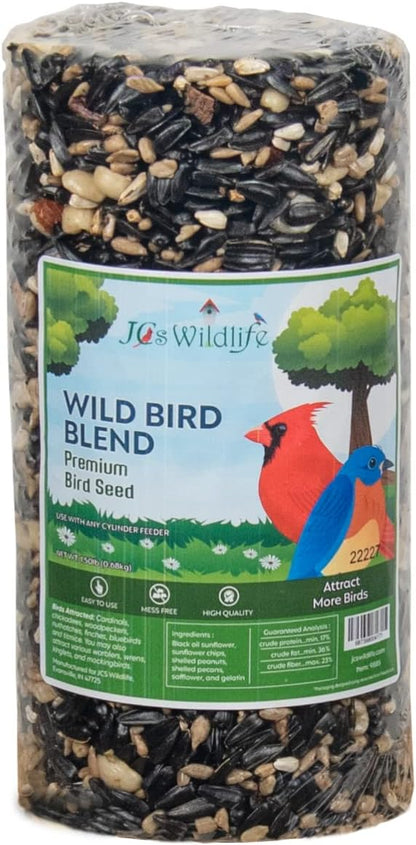 JCs Wildlife Wild Bird Blend Premium Bird Seed Small Cylinder with Hole, 1.5 lb (12 Cylinder)