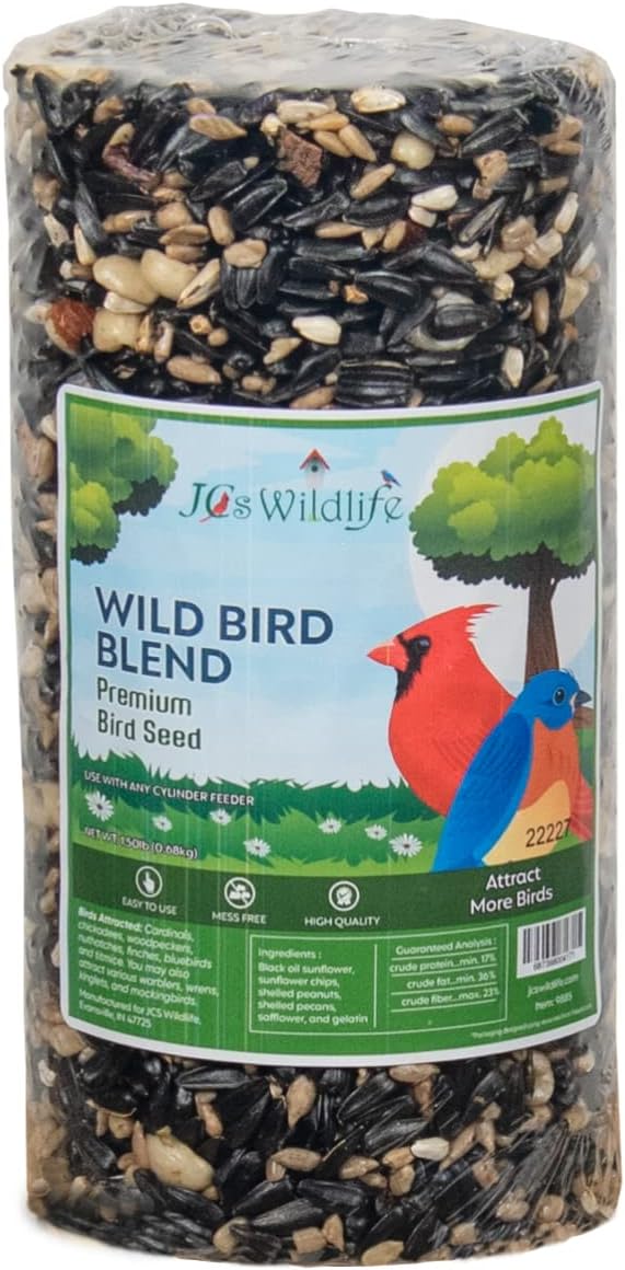 JCs Wildlife Wild Bird Blend Premium Bird Seed Small Cylinder with Hole, 1.5 lb (6 Cylinder)