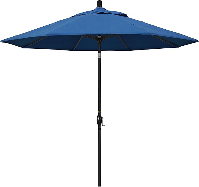 California Umbrella 9' Rd Pacific Trail Series Aluminum Patio Umbrella, Crank Lift, Push Button Tilt, Black Finish, Sunbrella Regatta Fabric