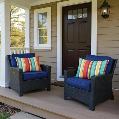 RSH Decor Lumbar Throw Pillows Set of 4 – 20″ × 12″ Outdoor Lumbar Cushions in Bright Stripes – All-Weather Spun Fabric, Water & Fade-Resistant – Made in USA for Patio Furniture