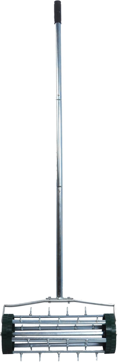 Heavy Duty Rolling Lawn Aerator, Rotary Push Tine Spike Aerator with 1.4-Inch Spikes, 57-Inch Steel Handle, Garden Yard Grass Maintenance Manual Aerator Tool for Improved Soil Aeration Silver