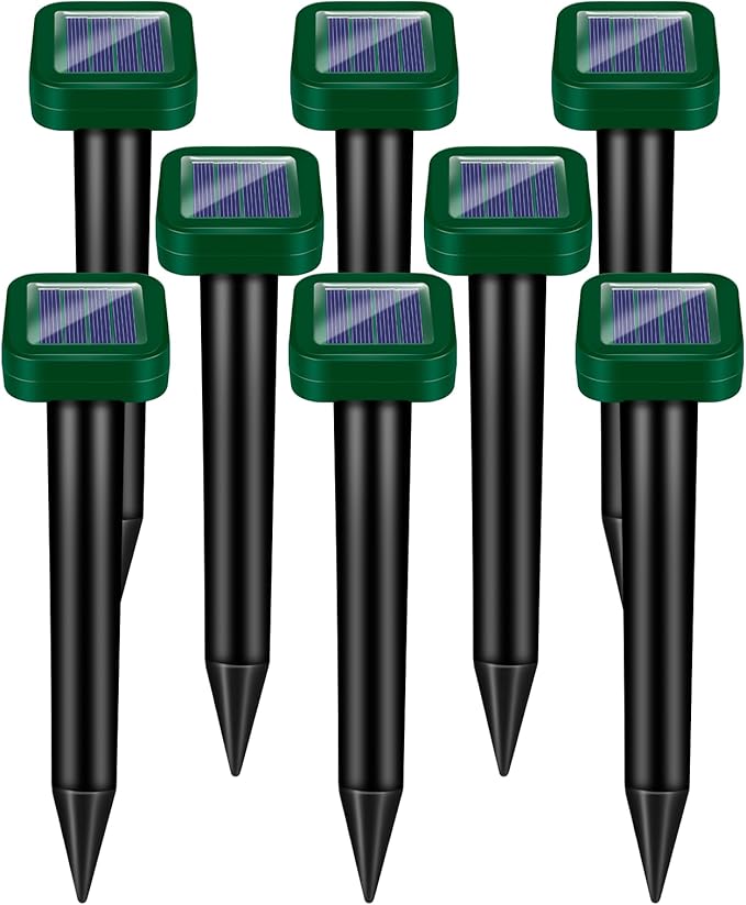 8 Pack Solar Powered Mole Repellent Ultrasonic Stakes - Outdoor Snake, Gopher, Vole, Groundhog Repeller for Yard & Lawn, Waterproof Pest Deterrent for Garden & Farm