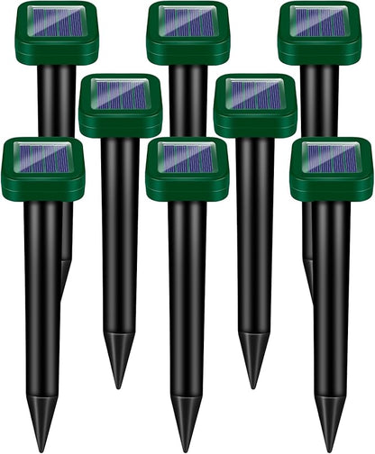 8 Pack Solar Powered Mole Repellent Ultrasonic Stakes - Outdoor Snake, Gopher, Vole, Groundhog Repeller for Yard & Lawn, Waterproof Pest Deterrent for Garden & Farm