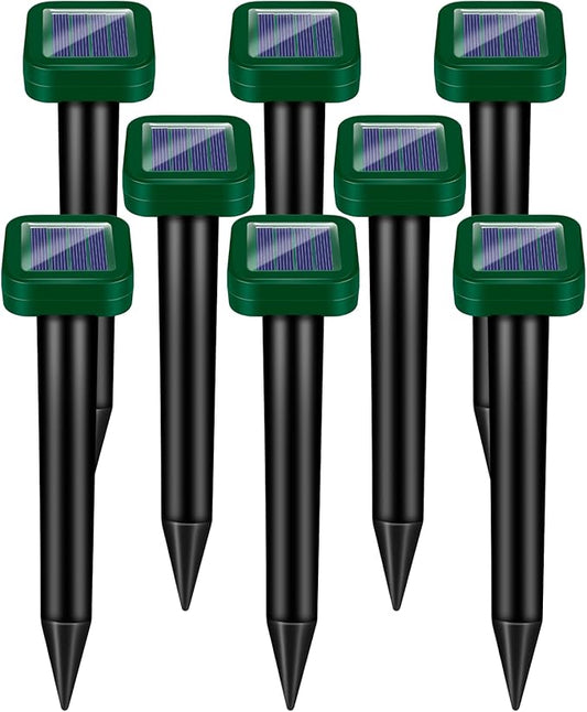 8 Pack Solar Powered Mole Repellent Ultrasonic Stakes - Outdoor Snake, Gopher, Vole, Groundhog Repeller for Yard & Lawn, Waterproof Pest Deterrent for Garden & Farm