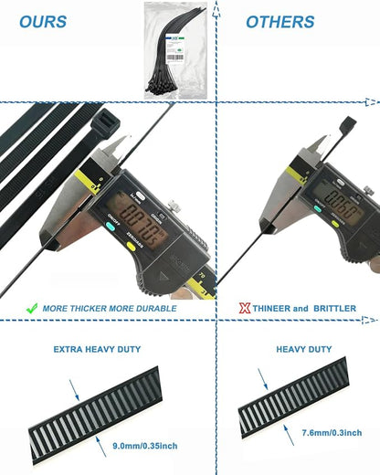 HS Wide Wire Ties Heavy Duty 17 Inch 100 Pcs 200 Pounds Strength,Black Zip Tie Straps Large UV Nylon Cable Zap Wraps Long,Outdoor Purpose