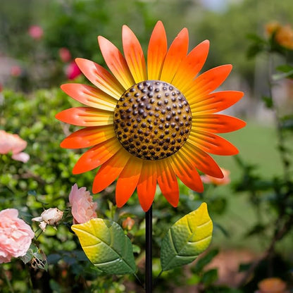 Viveta 2Pack Metal Sunflower Wind Spinner Outdoor,Kinetic Decorative Wind Sculpture wtih Sturdy Stake,Pinwheels for Yard and Garden