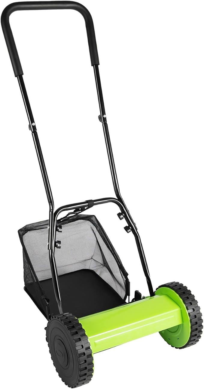 Push Lawn Sweeper, 12 Inch 5 Blade Manual Push Reel Lawn Mower with 23L Collection Bag, Adjustable Push Lawn Sweeper Grass Catcher Outdoor Power Tools for Picking up Leaves, Grass and Debris on Lawns
