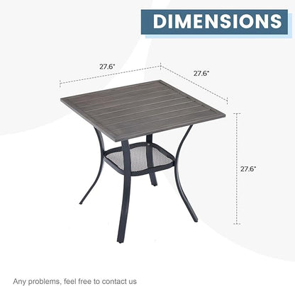 DIFY 27.6" Square Patio Dining Table, Grey Wood-Like Small Outdoor Bistro Table with Rust Resistant Metal Frame, Ideal for Lawn, Backyard and Deck