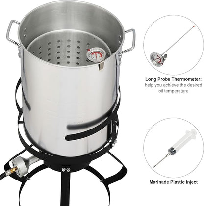 30QT Turkey Fryer & 10QT Fish Fryer, Outdoor Turkey Deep Fryer Pot Set Seafood Boiler Kit,4-Pcs Cooker Set, Gas Fryer Boiler Steamer with 54,000 BTU Burner,Turkey Rack for Backyard & Outdoor Cooking