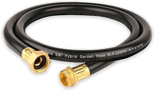 Hybrid Garden Hose 10FT - 5/8" Durable and Sturdy Short Rubber Hose with Brass Fittings - Leak Proof and High Functionality for Patio RV Car Wash and Tight Spaces