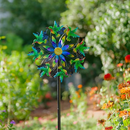 Hummingbird Wind Spinner, Metal Outdoor Wind Sculptures & Spinners, 68.5 Inch Double Windmill Spinner for Yard Lawn Garden Decor