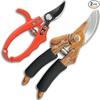 2-Pack Garden Shears Pruning, Flower Scissors for Cutting Fresh Flowers, Professional Garden Clippers Set & Plant Trimmers for Tree, Gardening, Ergonomic Handle