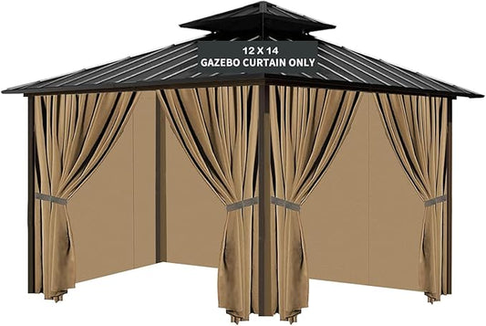 Gazebo Universal Replacement Privacy Curtain, 12'X14' Gazebo Curtains Outdoor Waterproof, 4-Panels Sidewall with Zipper for Patio, Garden and Backyard (Only Curtains, 12'X14', Beige)