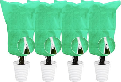 EAONE 4 Pack Plant Covers Freeze Protection, 47x71'' Winter Frosts Cloth for Outdoor Plants, Reusable Frost Blankets Drawstring Bags for Cold Freeze Sun Protection Bird Insect Prevention, Green