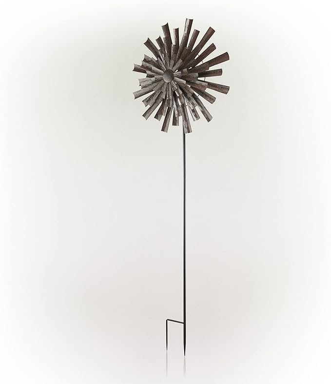 Alpine Corporation 81" Tall Outdoor Kinetic Flower Wind Spinner Stake Yard Decoration, Bronze