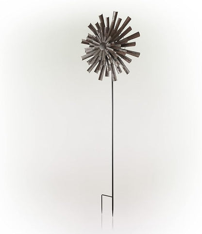 Alpine Corporation 81" Tall Outdoor Kinetic Flower Wind Spinner Stake Yard Decoration, Bronze