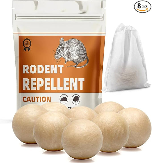 Rodent Repellent with Peppermint Oil, Mouse Repellent, Mice Repellent Balls for Indoor Outdoor, Rodents Repellent for House, Rat Deterrent Outdoor, Moth Balls for Outdoor Use - 8 Pack