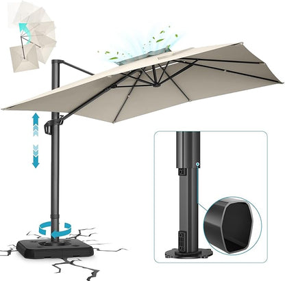 HOTIME10x10ft Patio Umbrella Cantilever Umbrella Double Top - Upgrade and Intensify - 360 Rotation and 5 Angles Adjustment - Aluminum Offset Pool Umbrella Outdoor Umbrellas for Patio Garden Deck Pool