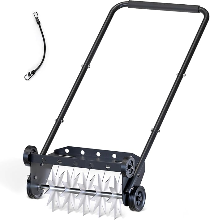 Lawn Aerator, 18 Inch Push Spike Aerator, Rotary Lawn Aerator, 4 Wheels Manual Scroll Aerator Lawn Tool, for Aerating Lawns Yard Care Loosening Soil