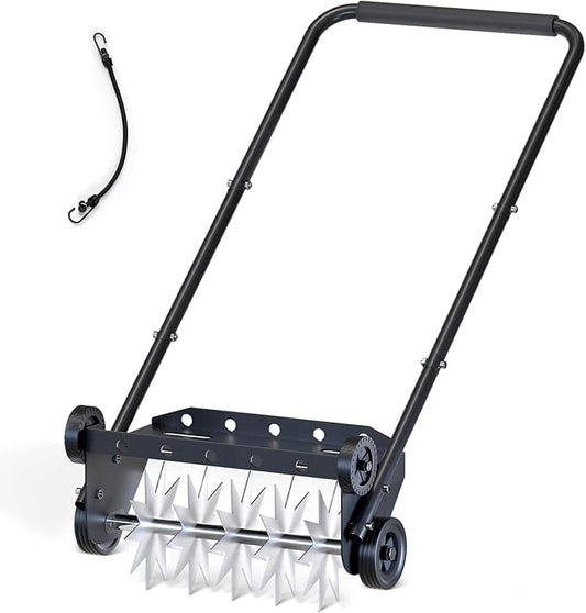 Lawn Aerator, 18 Inch Push Spike Aerator, Rotary Lawn Aerator, 4 Wheels Manual Scroll Aerator Lawn Tool, for Aerating Lawns Yard Care Loosening Soil