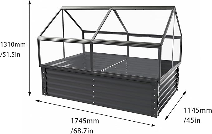 Large Greenhouse with Raised Flower Bed, Outdoor Plant Vegetable Box, 68.7 x 45 x 51.5 Inches