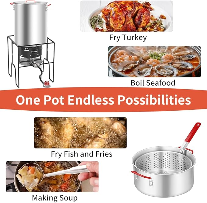 30 Qt Turkey Fryer & 10 Qt Fish Fryer Combo Kit with CSA Approved 50,000BTU Burner with 10PSI Regulator