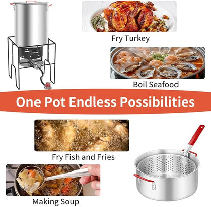 30 Qt Turkey Fryer & 10 Qt Fish Fryer Combo Kit with CSA Approved 50,000BTU Burner with 10PSI Regulator