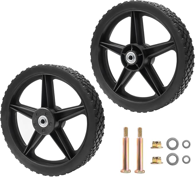 Parts Camp 12" Lawn Mower Wheels Kits 12 x 1.75'' Spoked Plastic Wheel and Tire For Push Mower Wheel/Pressure Washer/Garden Cart/Air Compressor/Wheelbarrow/Handtruck/Generator/Dolly Tires (Set of 2)